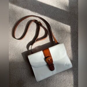 Patricia Nash Tauriana 100%Genuine Leather Crossbody Organizer White/Cognac